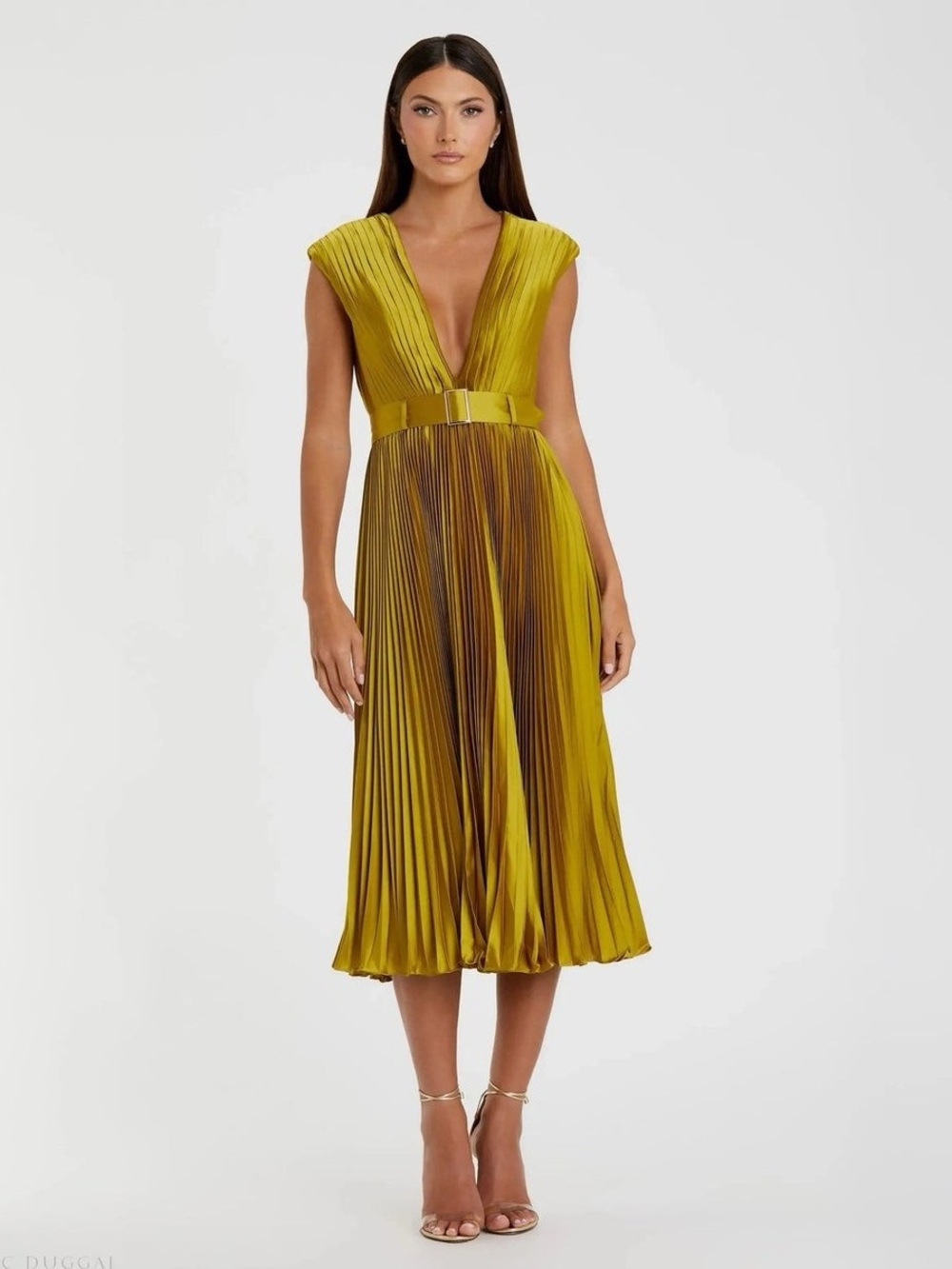 IEENA for Mac Duggal # 26483 Tea Length Pleated Cap Sleeve dress, Size 8 NWT